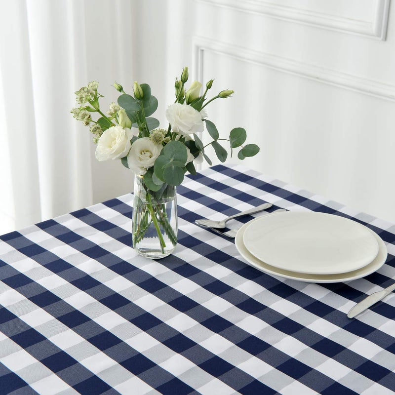 maxmill Checkered Square Tablecloth Stain Resistant Waterproof and Wrinkle Resistant Washable Heavy Weight Soft Table Cloth Gingham for Dining Room and Outdoor Use, 52 x 52 Inch Navy and White - Image 2